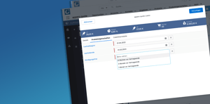 Screenshot eines Online-Formulars zur Eingabe von Kundendaten in einer Softwareanwendung, mit sichtbaren Auswahlfeldern und einem Drop-down-Menü.