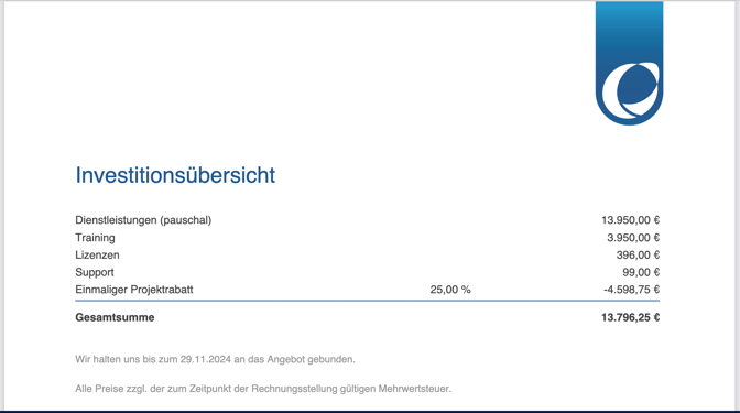 appero quote Investitionsübersicht